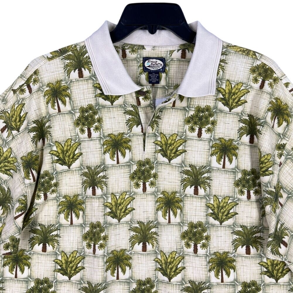 TOMMY BAHAMA SHIRT MENS EXTRA LARGE BEIGE POLO HAWAIIAN‎ PALM COLLAR RESORT CLUB